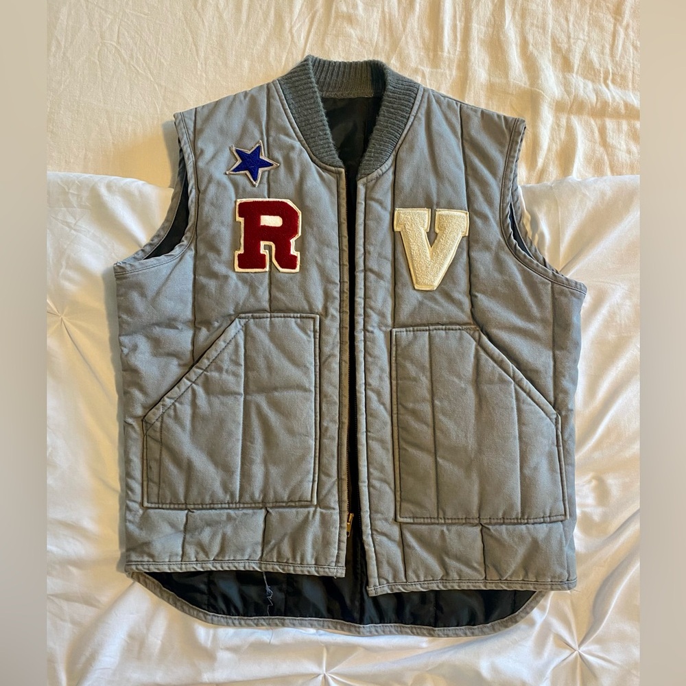 Vintage Quilted Canvas Bomber Work Vest Jacket Sun Faded Gray Grunge. Xl